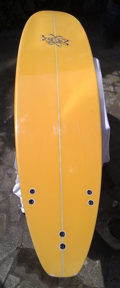 Bottom of finished surfboard