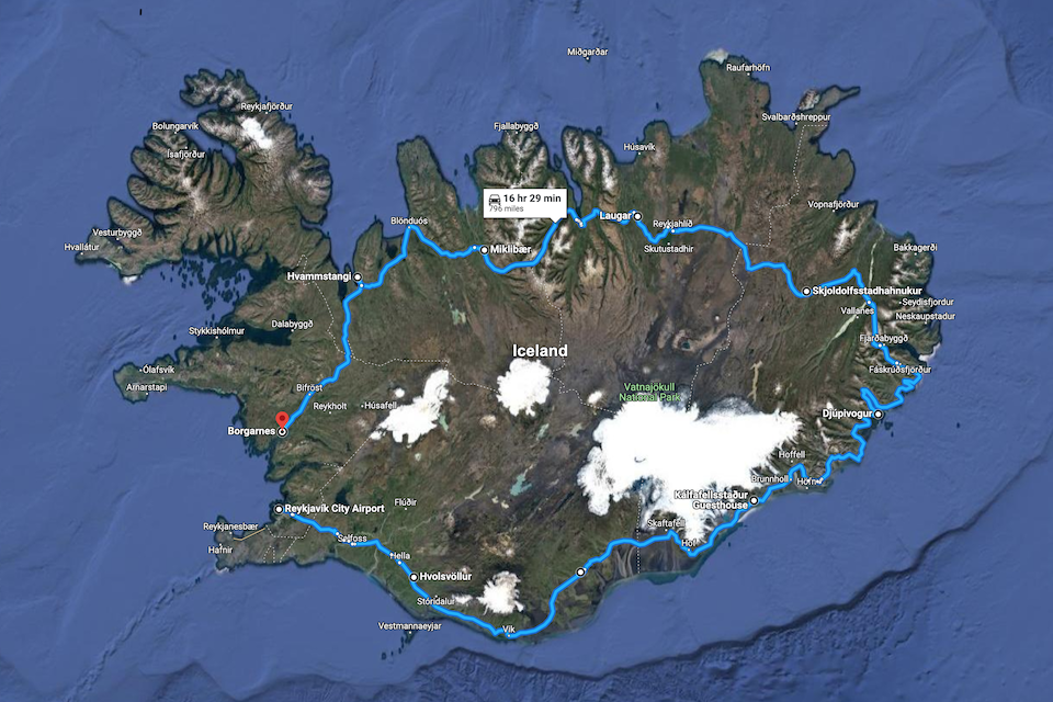 Planned route around Iceland